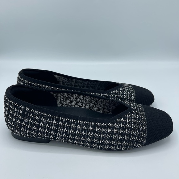 VIVAIA Square-Toe V-Cut Flats Margot 2.0 Black Tweed Size 40W New without Box - Picture 2 of 10